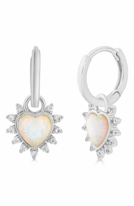 Imitation Opal Halo Heart Huggie Hoop Earrings
