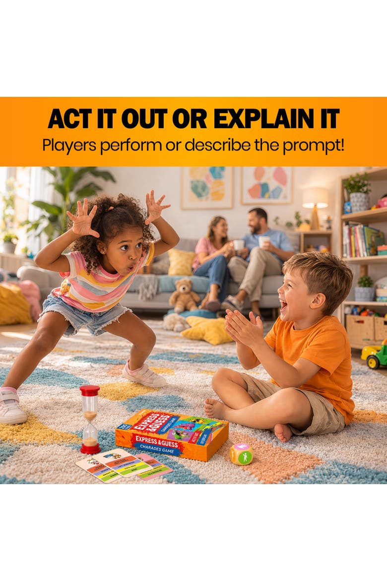 Kids Charades Card Game & Family Party Game for Ages 6+, Alternate, color, Express & Guess