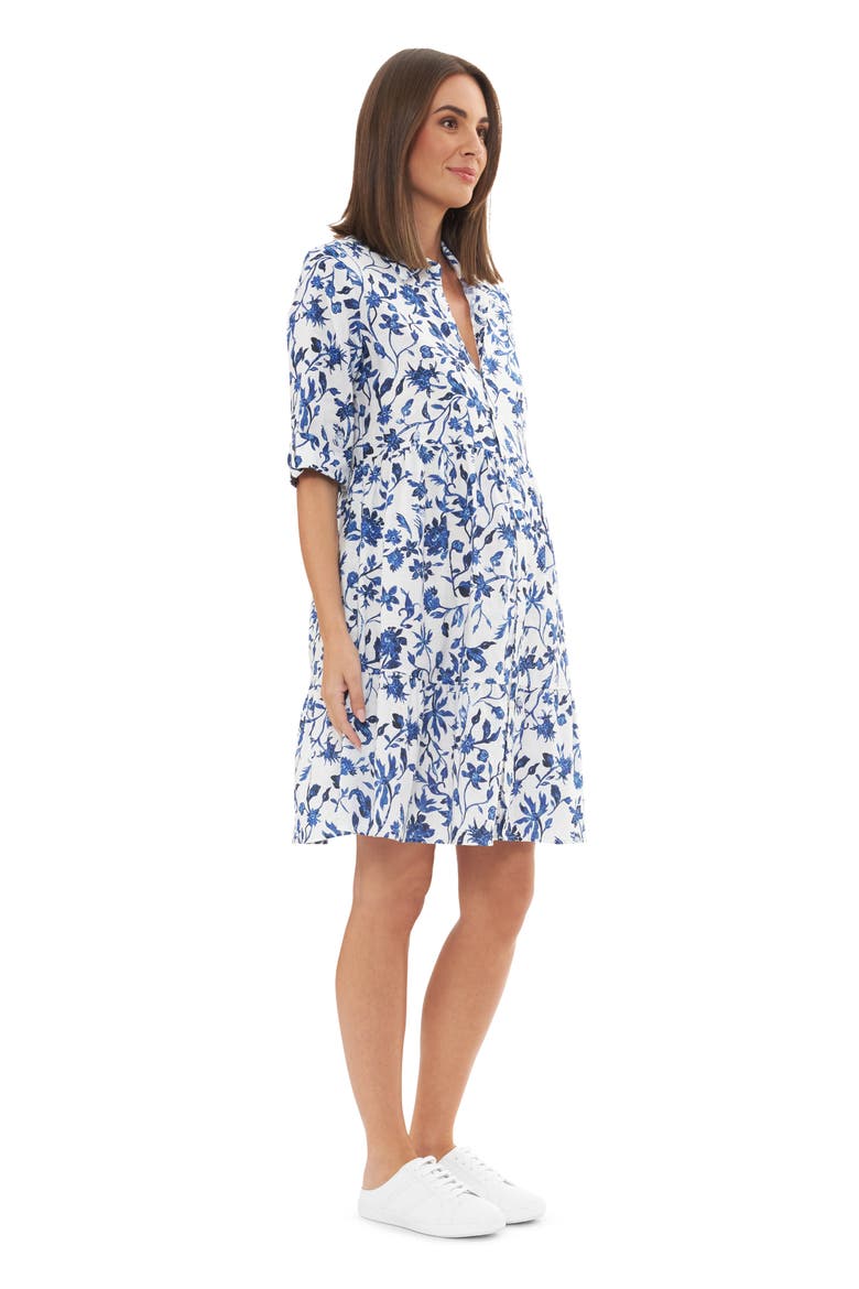 Bella Linen Maternity Shirt Dress, Alternate, color, WHITE / LAPIS