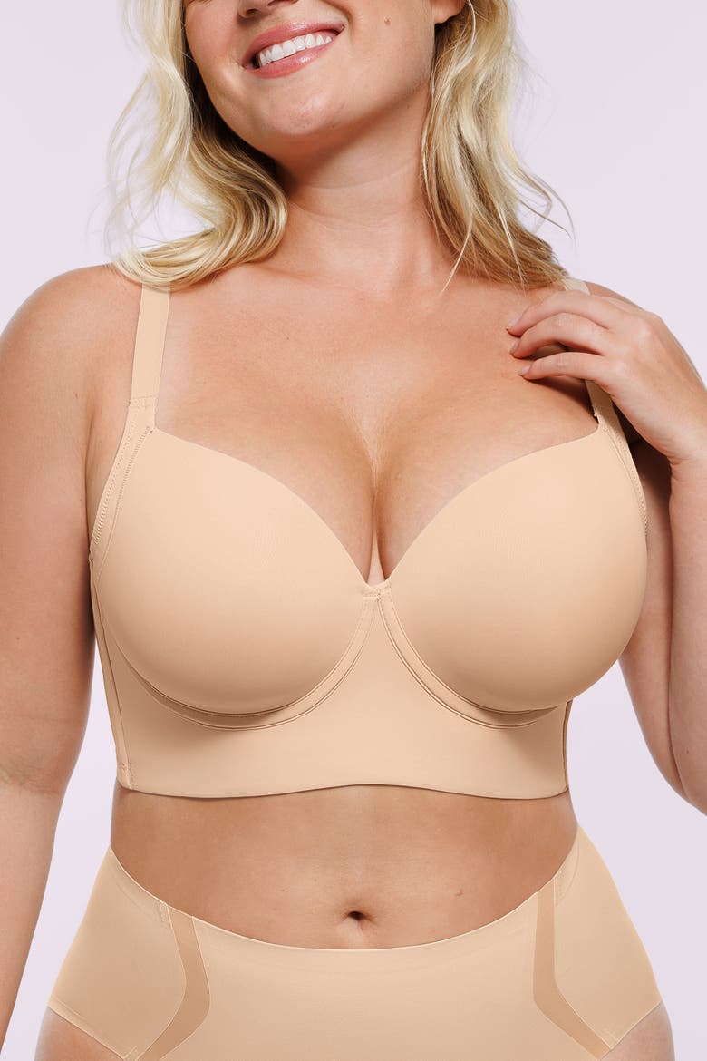 Underwire Push-Up Longline Back Smoothing T-Shirt Bra, Alternate, color, Beige