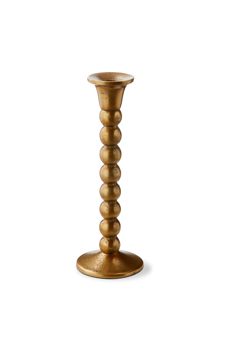 Ingrid Small Taper Candle Holder Antique Brass Aluminum 3.5x3.5x10 in, Main, color, Gold