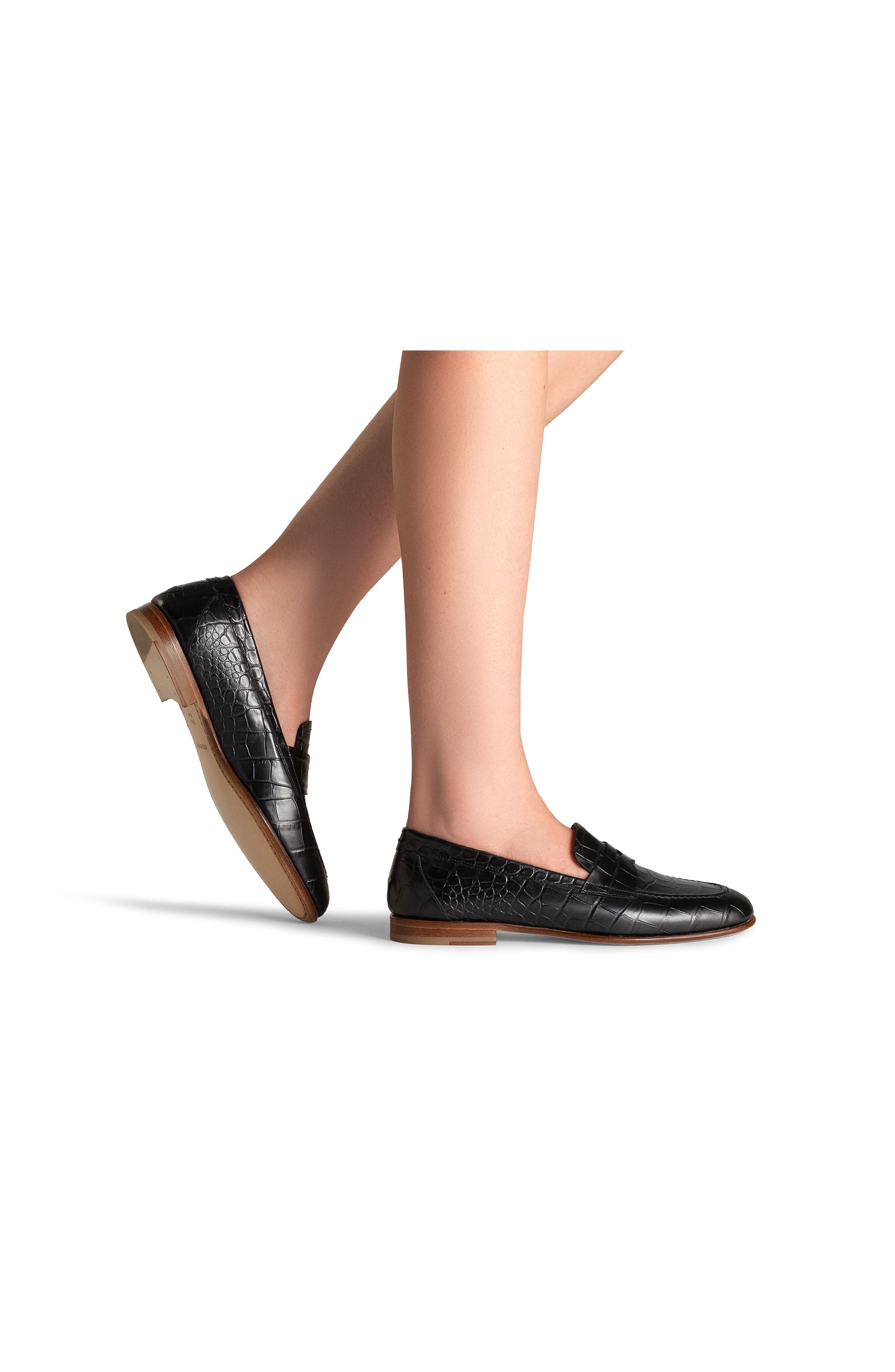 Magnanni Sonya Penny Loafer, Alternate, color, Alligator Stamp Black