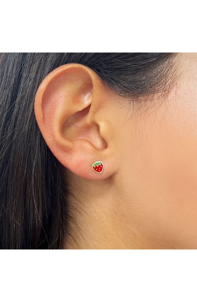 The Lovery Fine Jewelry Strawberry Enamel Stud Earrings, Alternate, color, Red Enamel