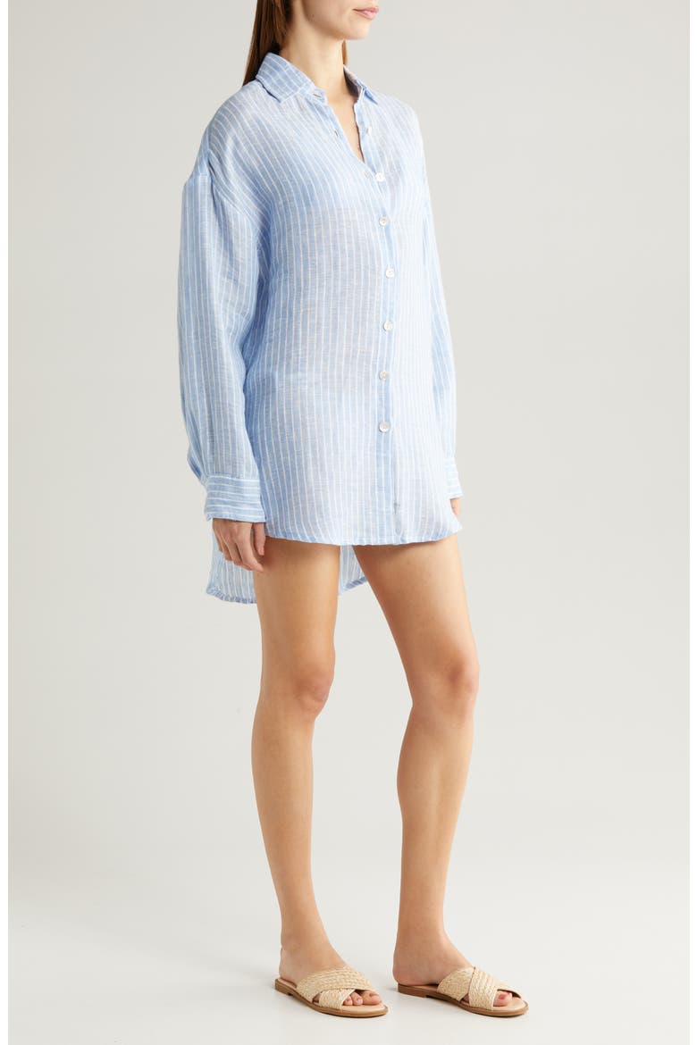 Playa Oversize Linen Cover-Up Shirt, Alternate, color, SUMMER STRIPE LINEN