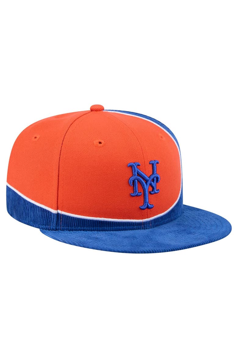 Men's New Era Royal/Orange New York Mets Retro Split Corduroy Snapback Hat, Alternate, color, Royal