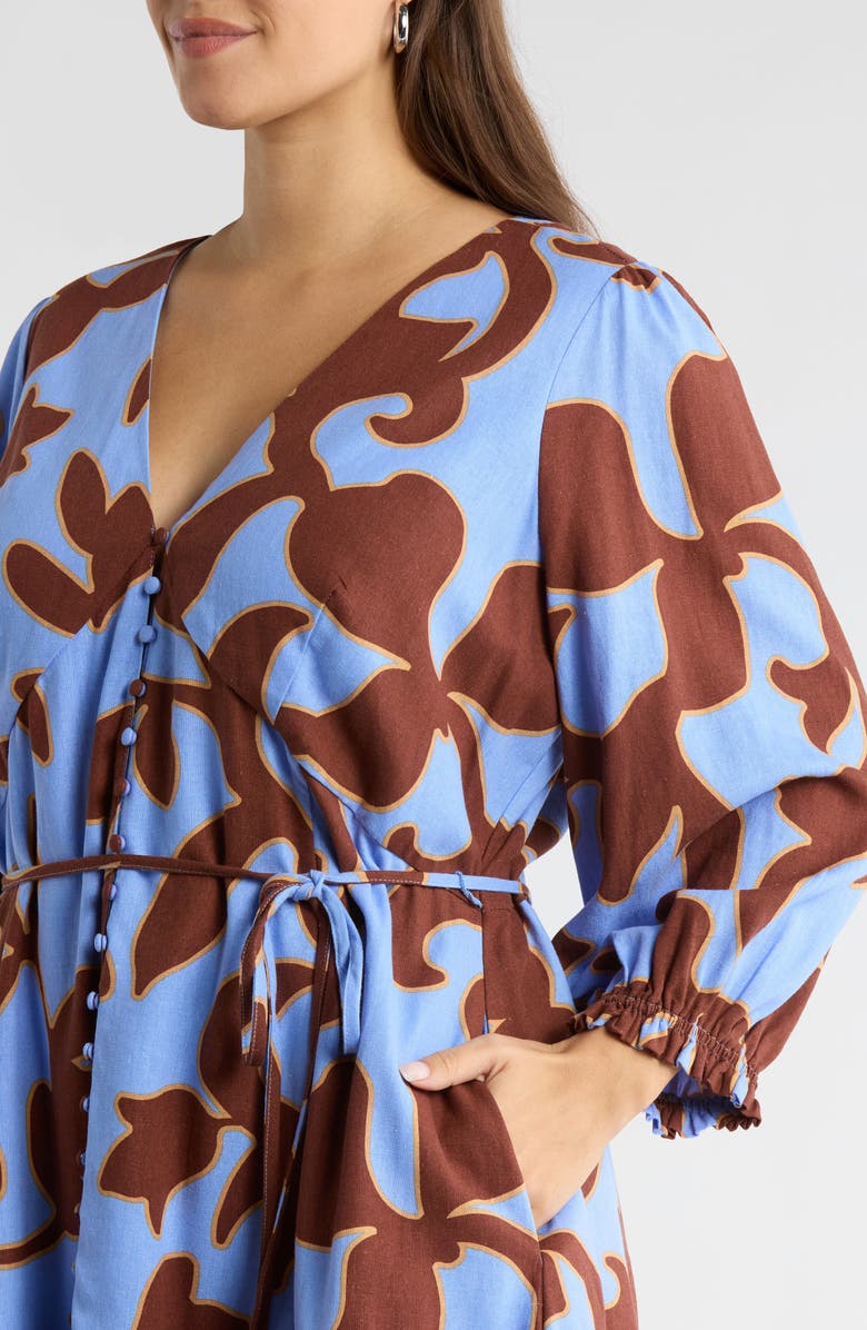 SUGARLIPS Briley Floral Print Long Sleeve Minidress, Alternate, color, Brown-Blue