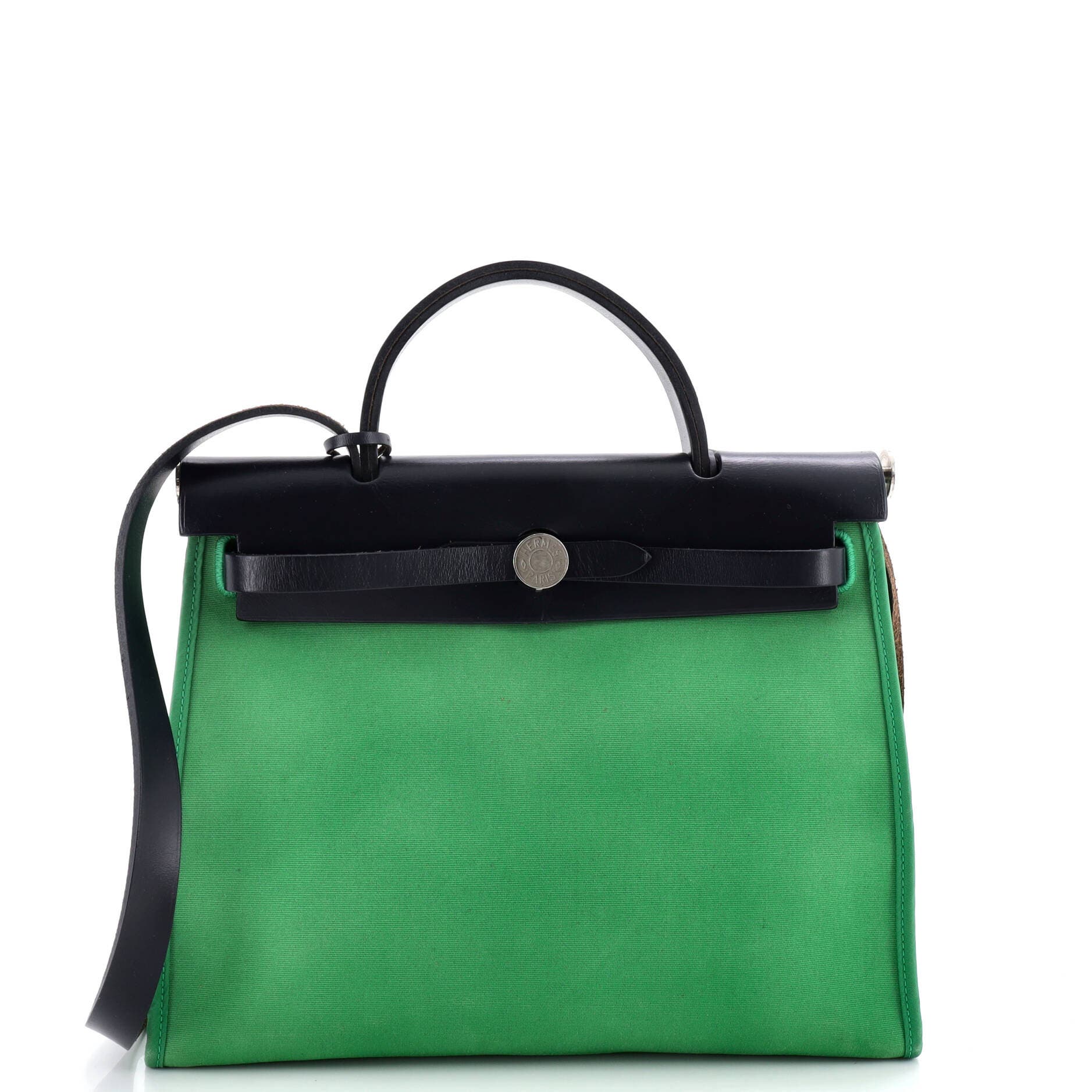 Pre-Owned Hermes Herbag Zip Leather and Toile 31, Main, color, Green