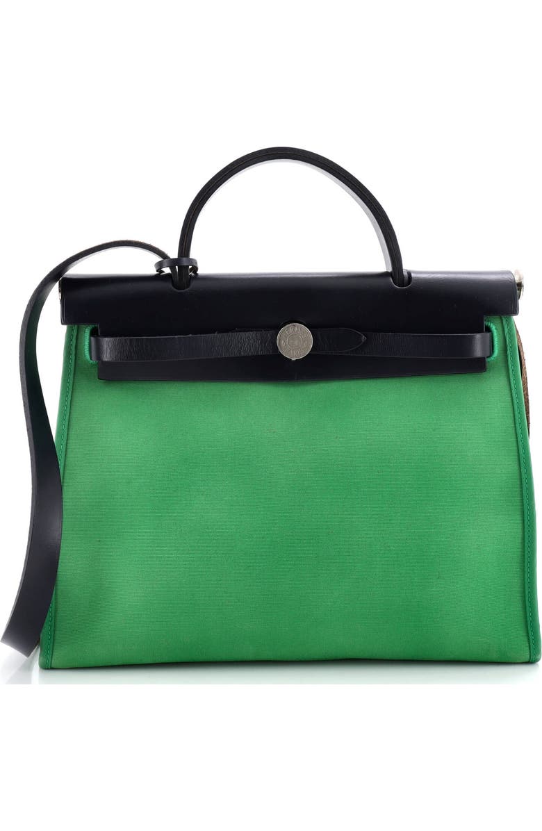 Pre-Owned Hermes Herbag Zip Leather and Toile 31, Main, color, Green