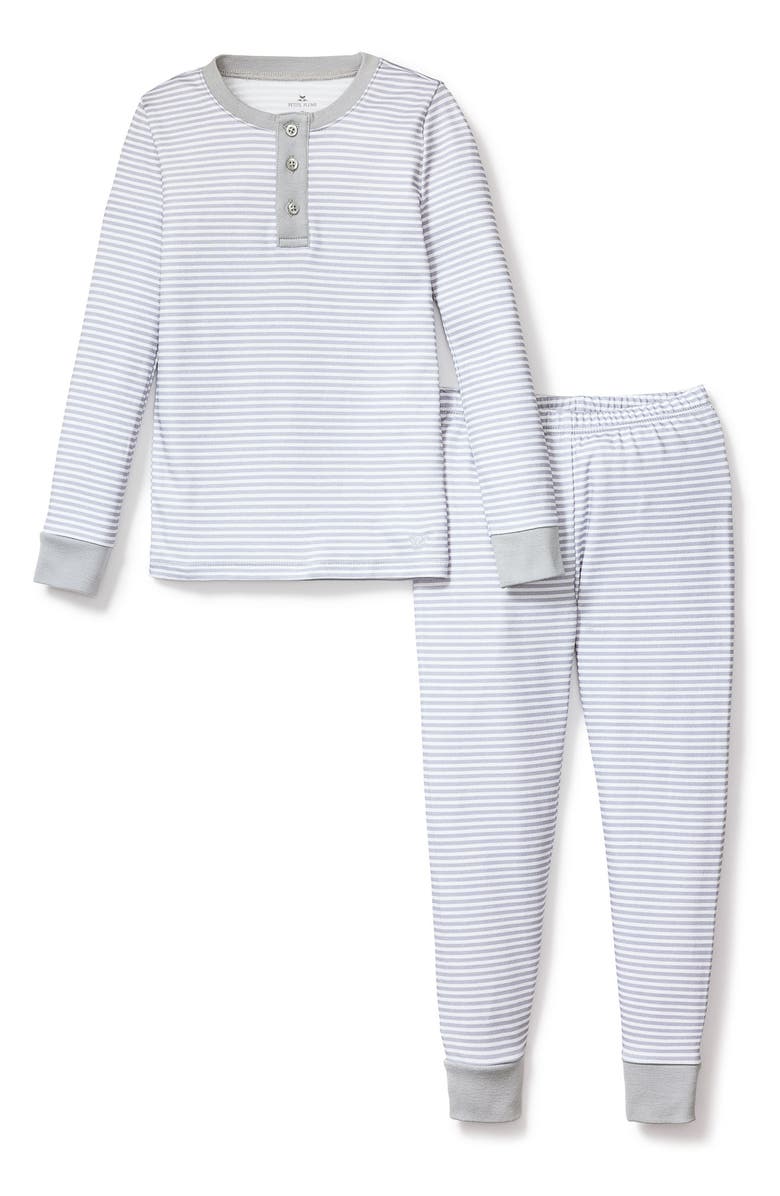Petite Plume Kids' Stripe Fitted Two-Piece Pima Cotton Pajamas, Main, color, Grey