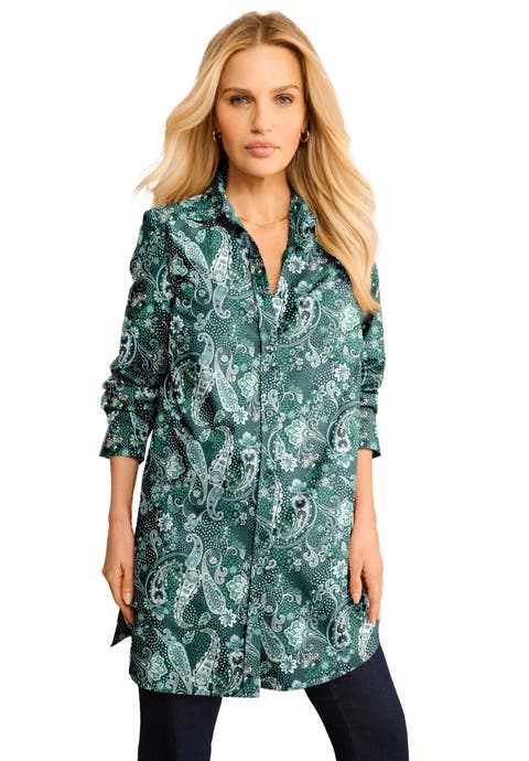 Kate Long-Sleeve Crisp Cotton-Blend Button-Front Tunic (Plus)