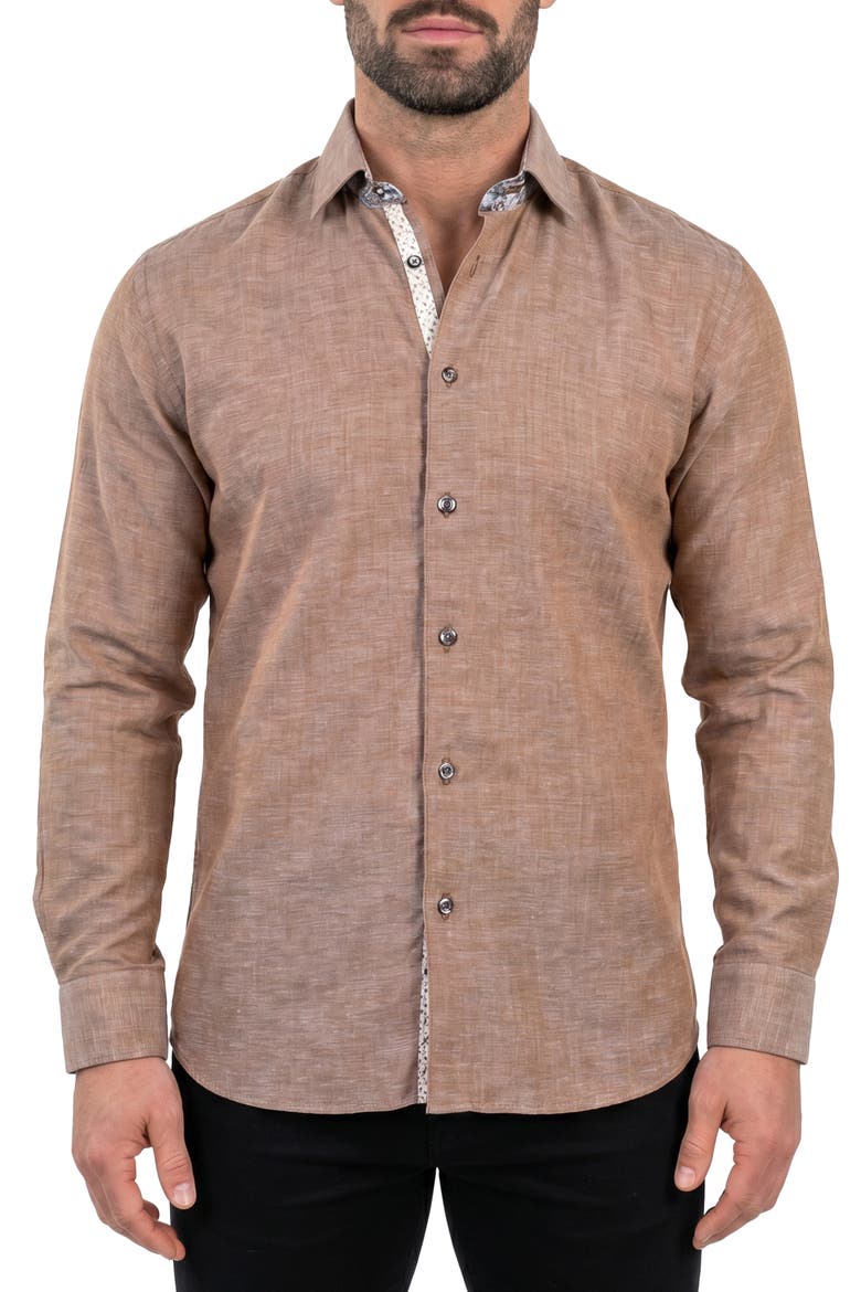 Fibonacci Contemporary Fit Button-Up Shirt, Main, color, BROWN
