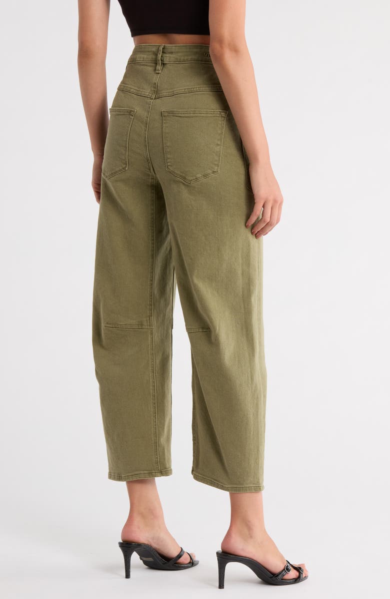 Vigoss Horseshoe High Waist Crop Barrel Jeans, Alternate, color, Olive