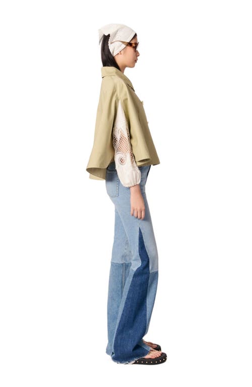 Maje Short Cape-effect Trench Coat In Khaki