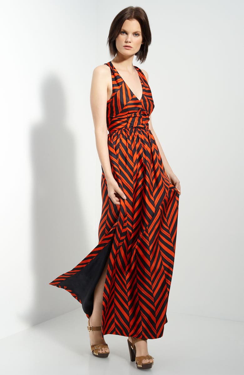 Milly 'Caroline' Chevron Stripe Silk Twill Maxi Dress, Main, color, 