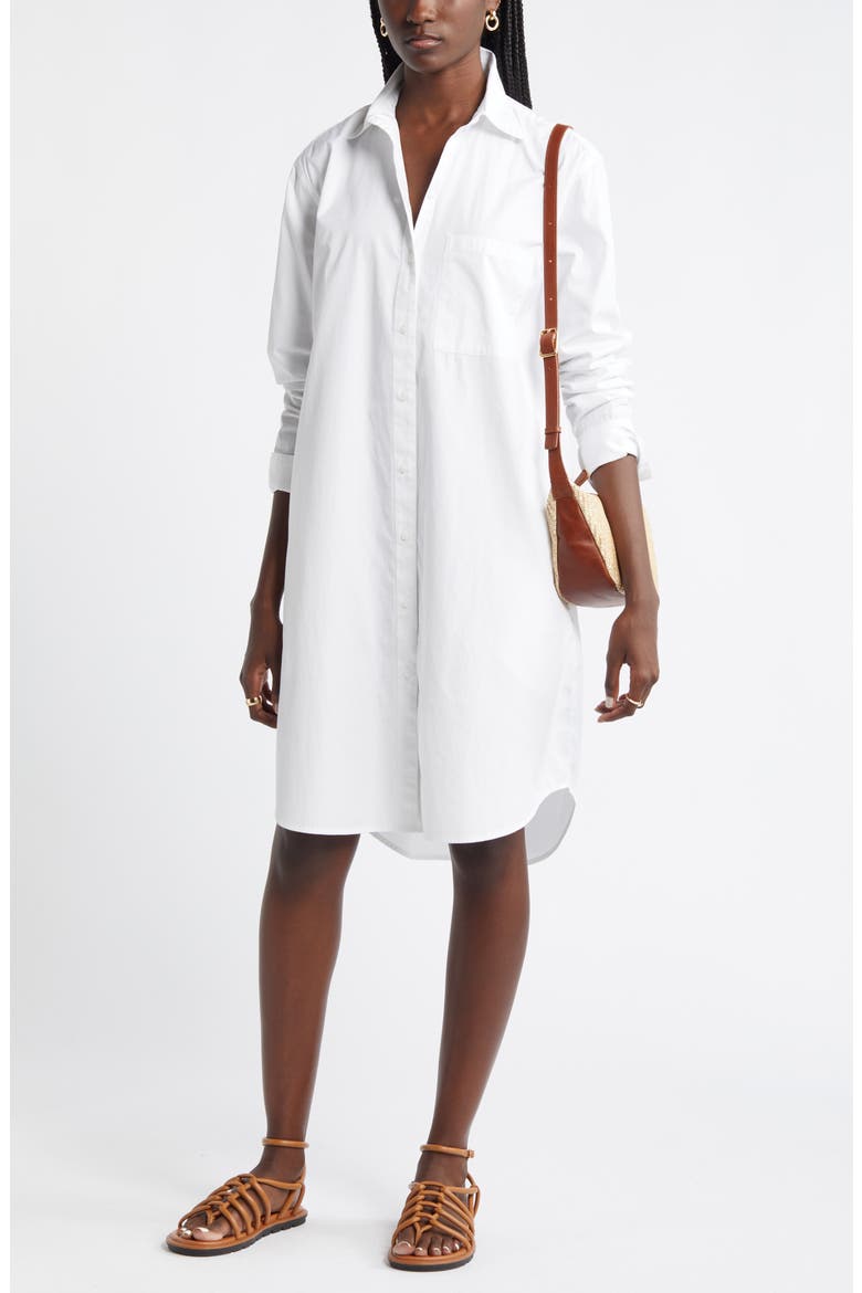 Long Sleeve High-Low Shirtdress, Alternate, color, WHITE