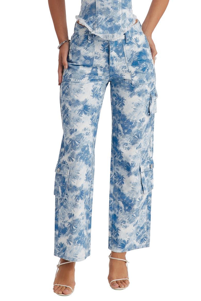 Floral Straight Leg Cargo Jeans, Main, color, BLUE FLOWER PRINT