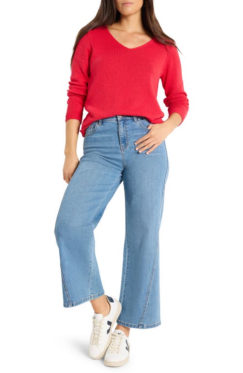 Nic + Zoe Cotton Cord Soft V-neck Sweater In Haute Red