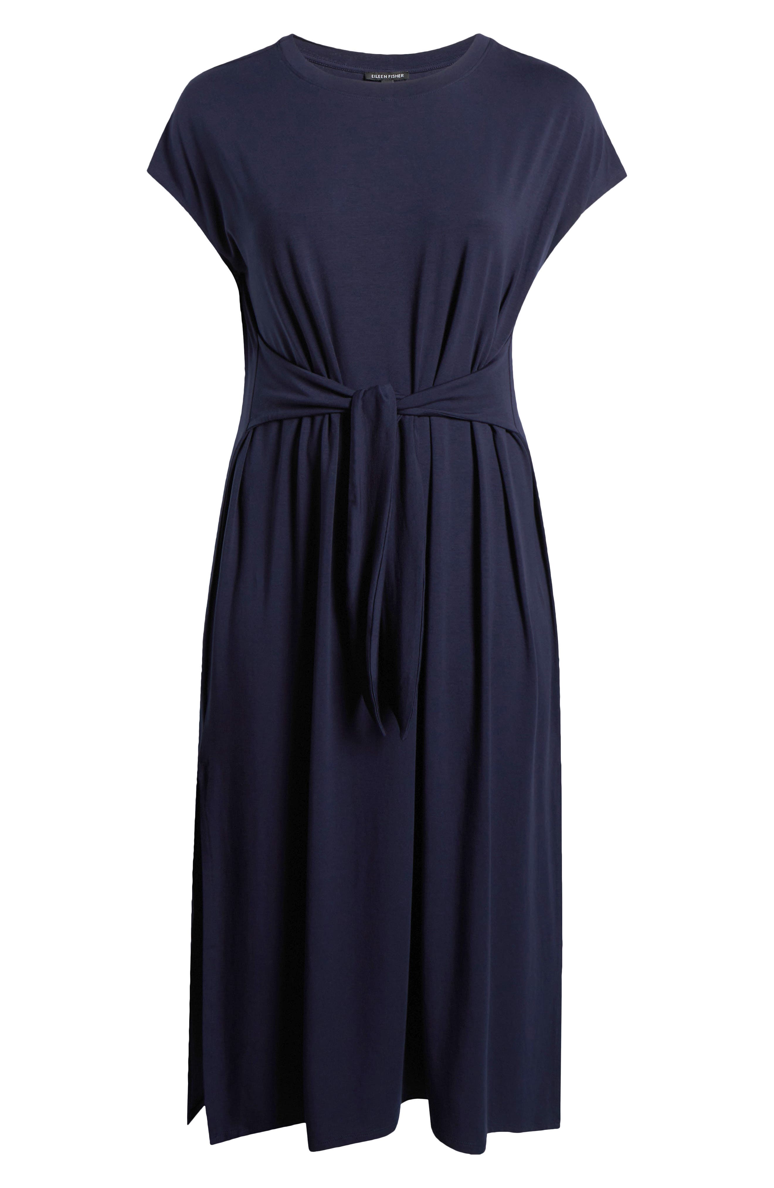 tie waist jersey dress TOTEME Black Tie-waist Jersey Midi Dress