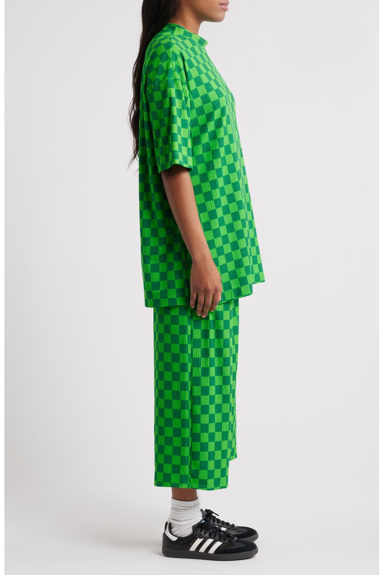 Lex Ribbed Oversize T-Shirt & High Waist Crop Pants Set, Alternate, color, LUCKY GREEN CHECK
