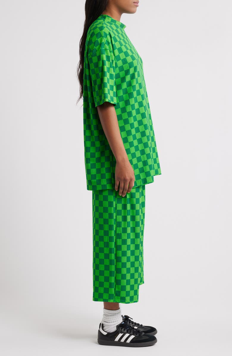 Dressed in Lala Lex Ribbed Oversize T-Shirt & High Waist Crop Pants Set, Alternate, color, Lucky Green Check