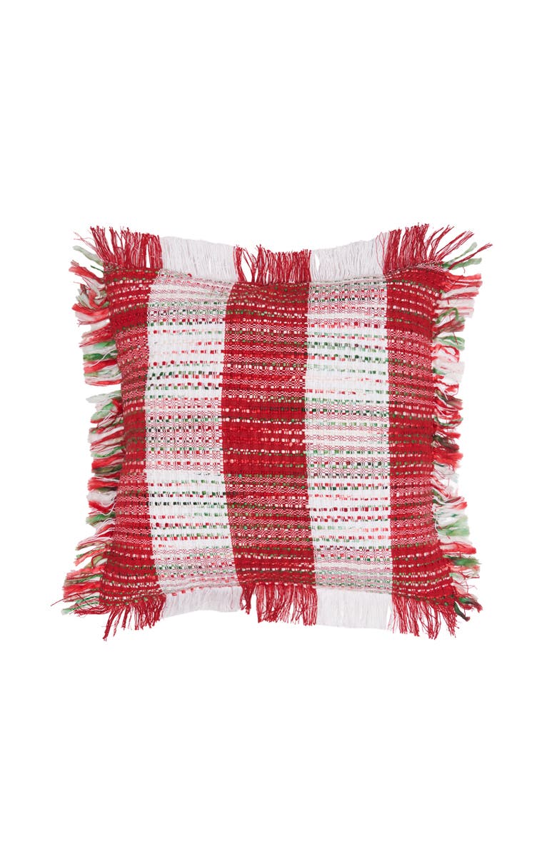 C&F Home Candy Cane Mélange Cotton Blend Christmas Accent Throw Pillow w/ Fringe 18" x 18", Main, color, Red
