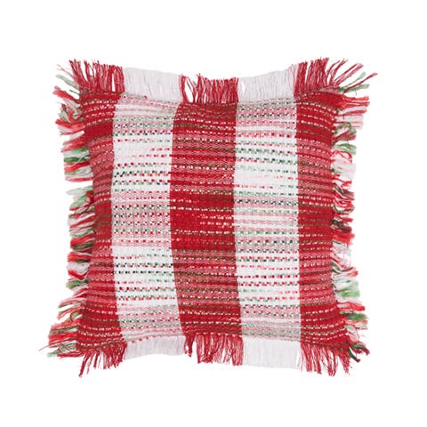 Candy Cane Mélange Cotton Blend Christmas Accent Throw Pillow w/ Fringe 18" x 18"