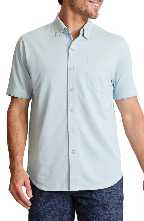 San Lucio Breeze Happy Hour IslandZone® Knit Short Sleeve Cotton Blend Button-Up Shirt