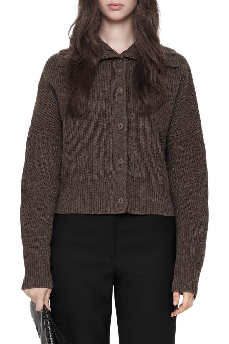 Caron Wool Cardigan, Main, color, MOLE BROWN