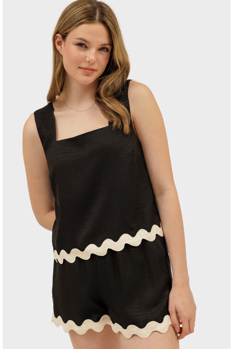 Rickrack Trim Tank & Shorts Set, Alternate, color, BLACK