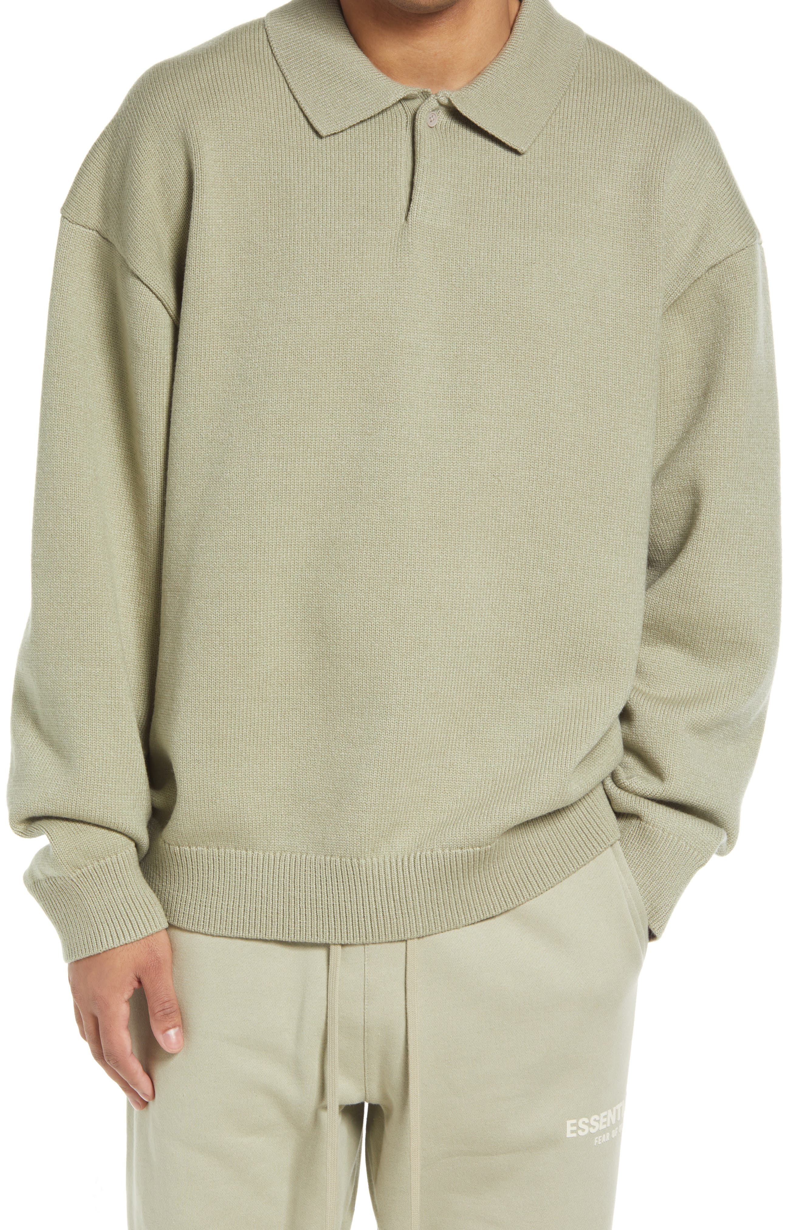 Fear of God Essentials Oversize Long Sleeve Sweater Polo (Men) | Nordstrom
