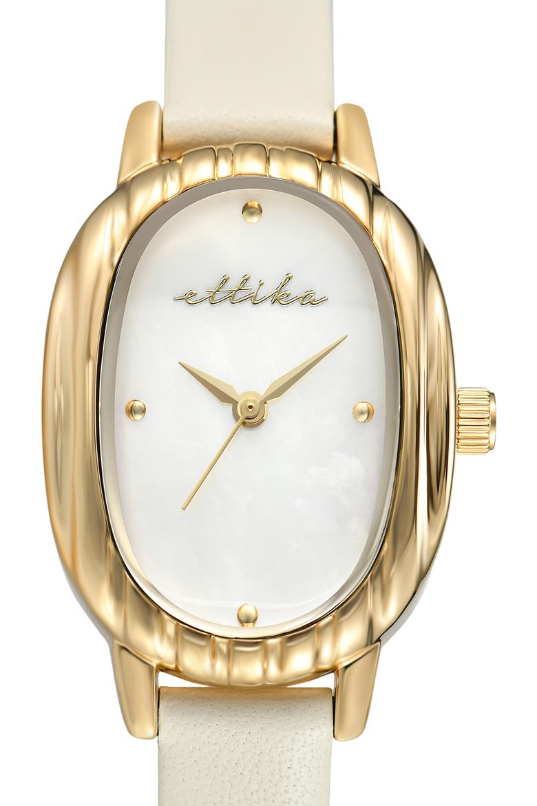 Oval Mother of Pearl Watch & Leather Strap Set, Alternate, color, CHOCOLATE