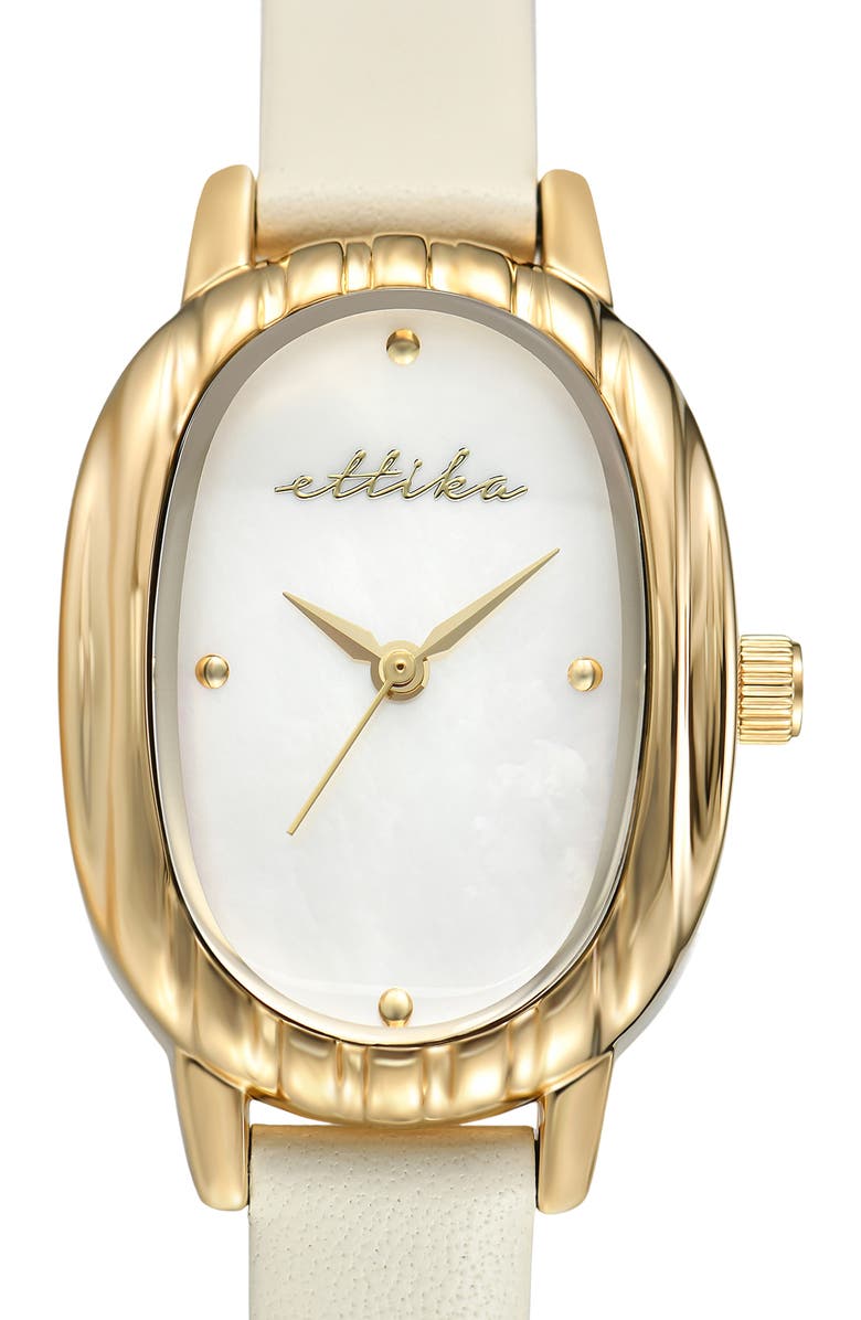 Ettika Oval Mother of Pearl Watch & Leather Strap Set, Alternate, color, Chocolate