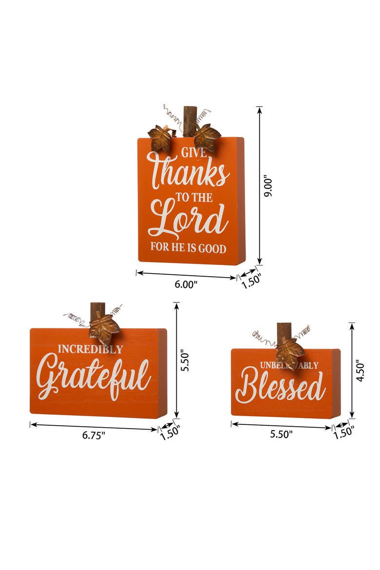 3PK Fall Wooden Pumpkin Table Decors, Alternate, color, Orange