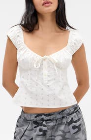 BDG Urban Outfitters Hallie Embroidered Eyelet Cap Sleeve Cotton Top