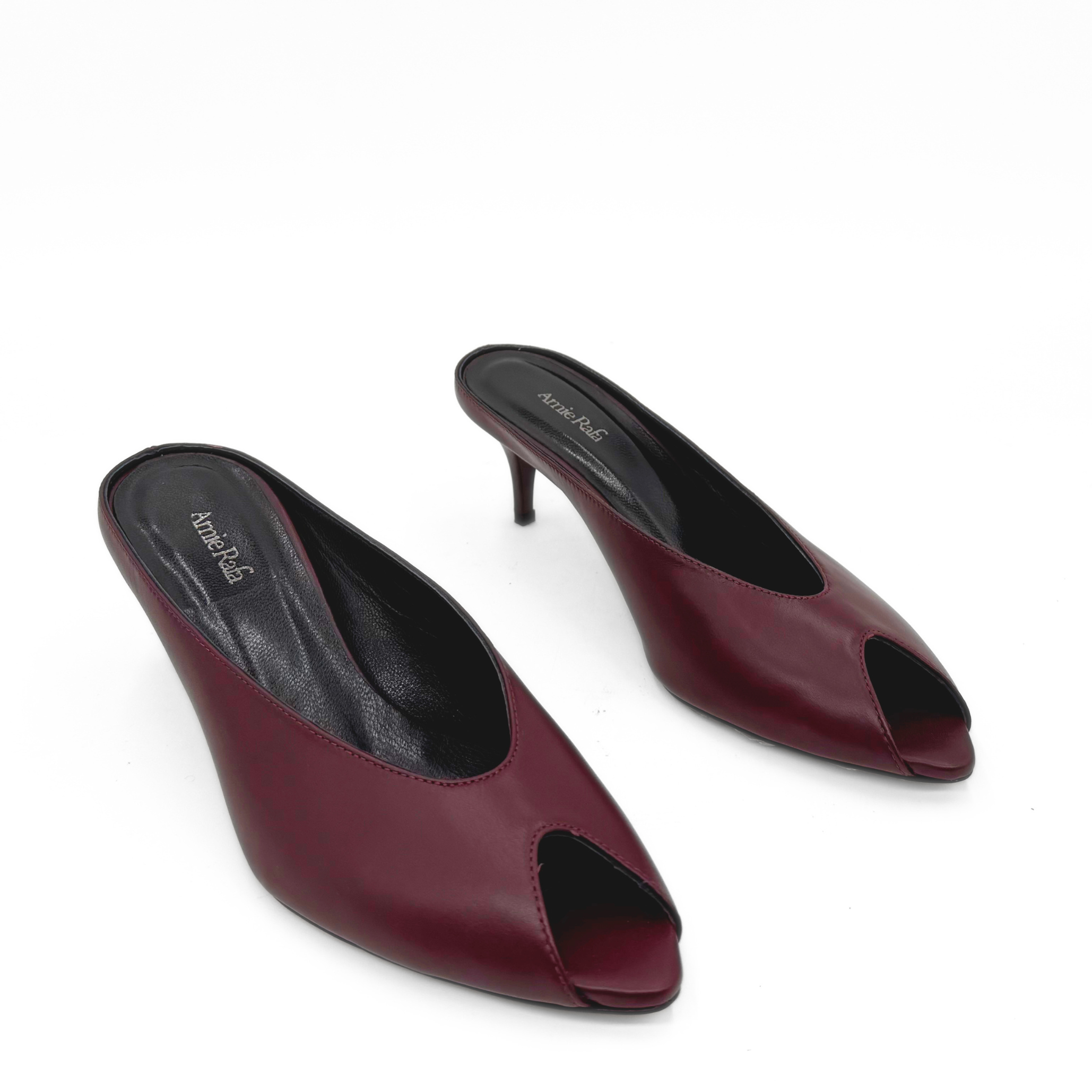 Audrey II Peeptoe Leather Mule, Alternate, color, BURGUNDY