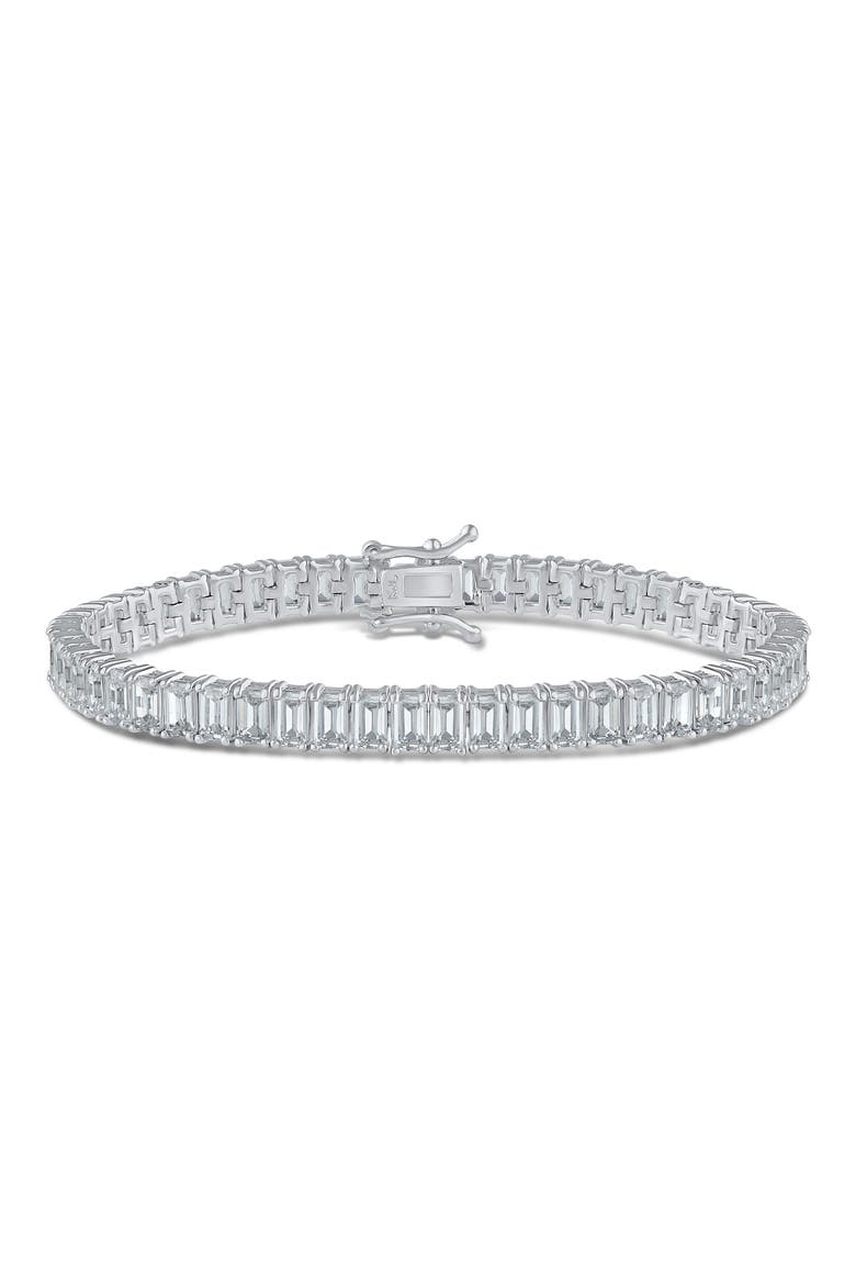 Emerald Cut Cubic Zirconia Bracelet, Main, color, RHODIUM PLATED BRASS
