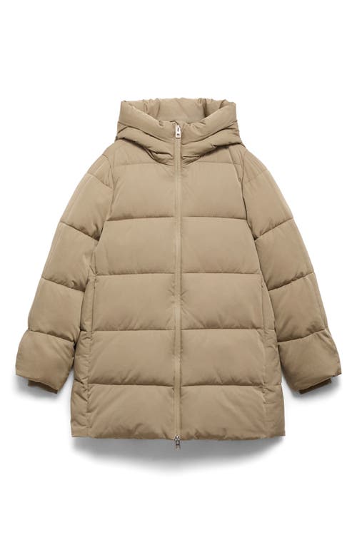 Shop Mango Quilted Hooded Puffer Coat In Beige