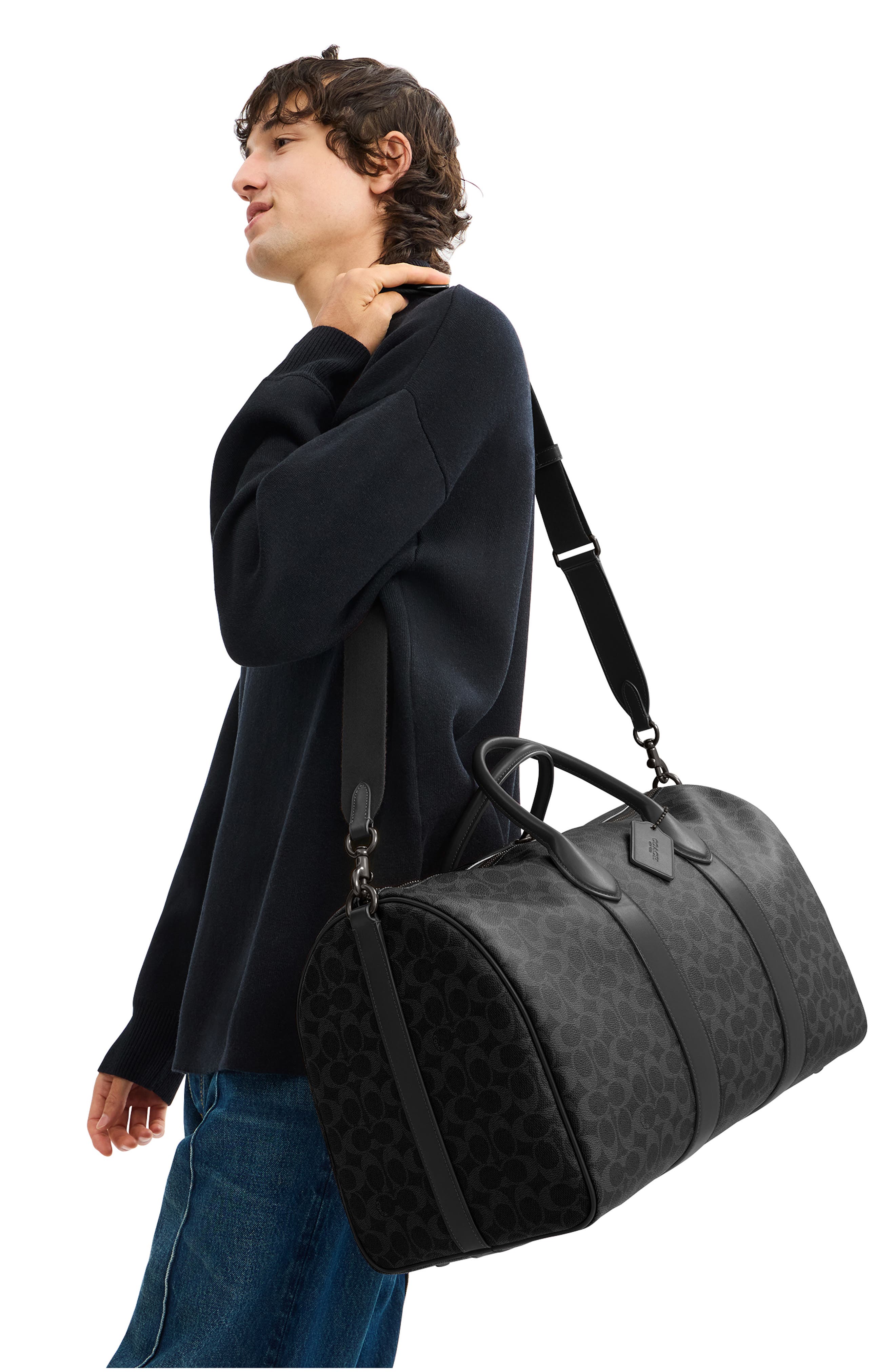 COACH Compass Signature 50 Coated Canvas Duffle Bag, Alternate, color, 