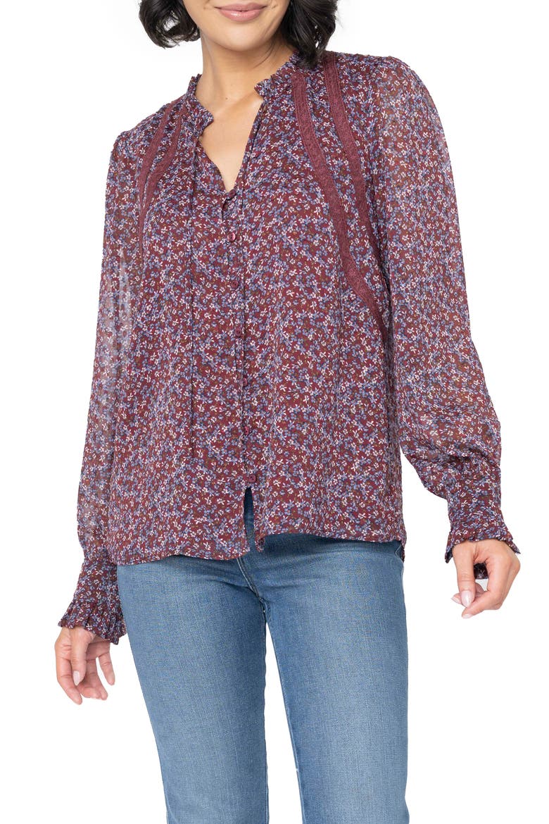 Floral Long Sleeve Button-Up Blouse, Main, color, BERRY DENIM DITSY FLORAL PRINT