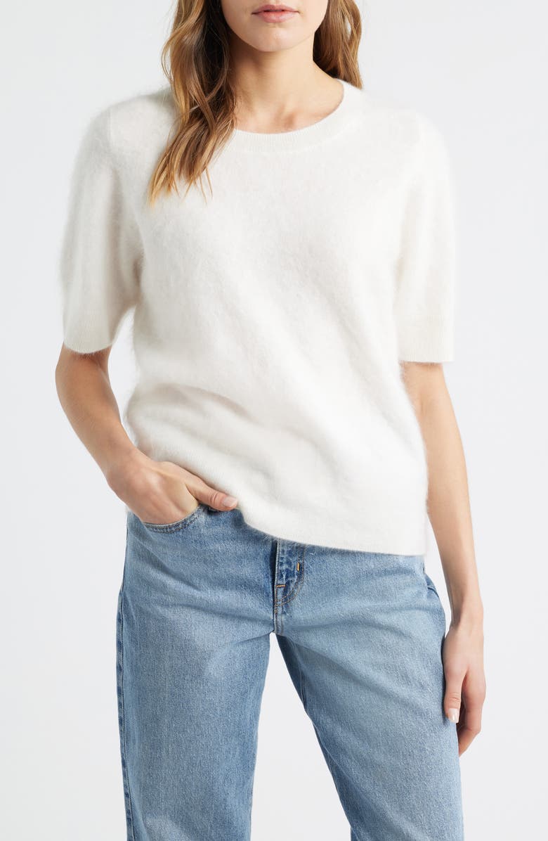 MARGARET O'LEARY Brushed Cashmere Short Sleeve Sweater, Main, color, Chalk