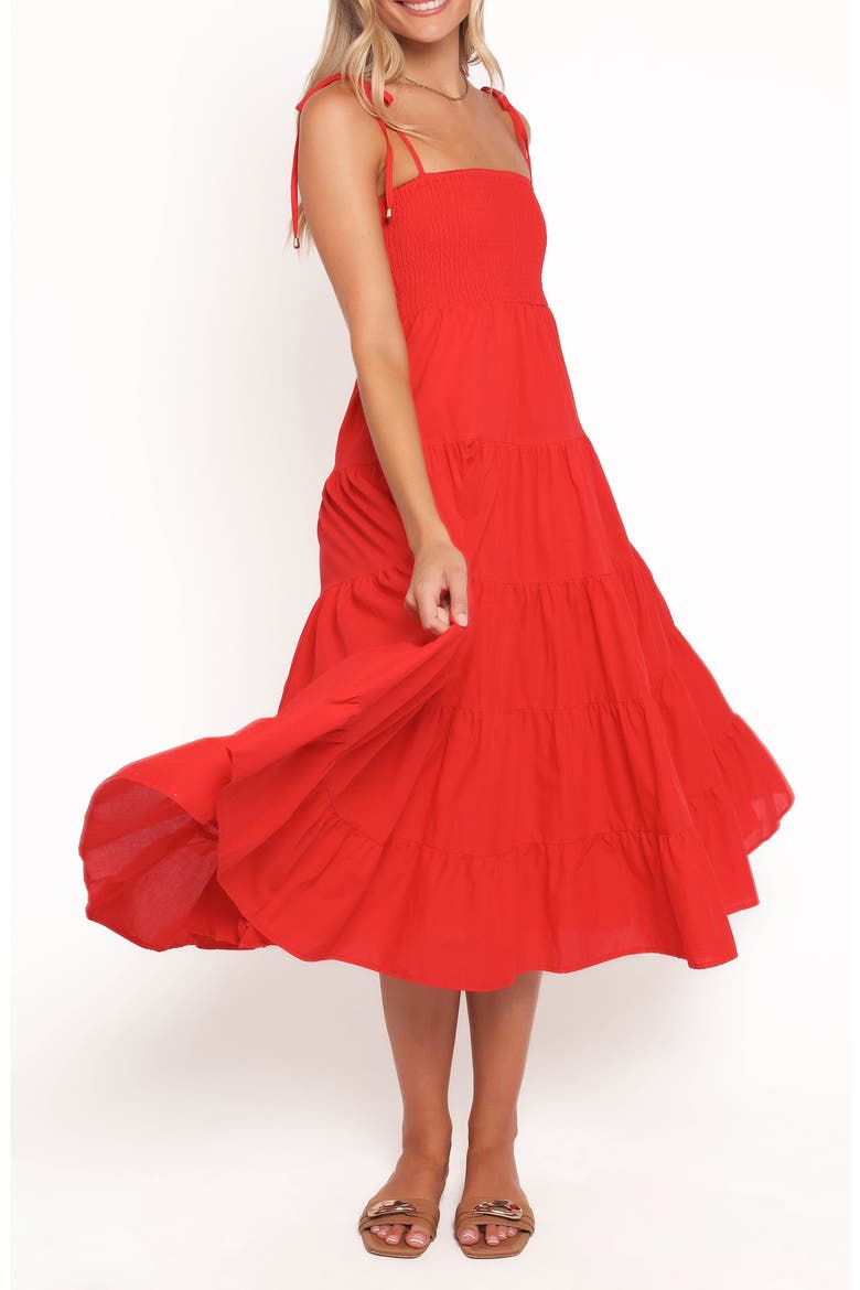 Carroll Smocked Midi Dress, Main, color, RED