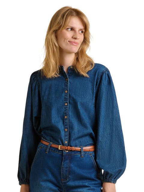Auri Long Sleeve Round Neck Denim Shirt