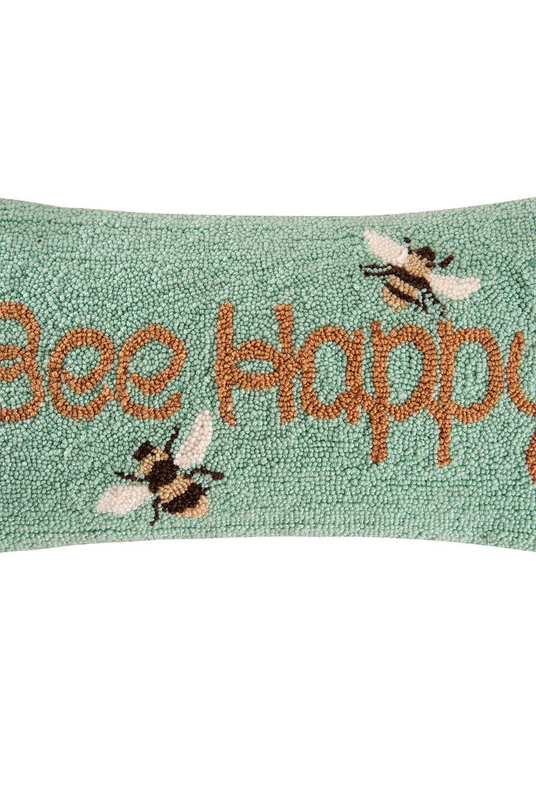 Spring "Bee Happy" Bumble Bee Garden Hooked Mini Accent Pillow, 10" x 20", Alternate, color, Yellow