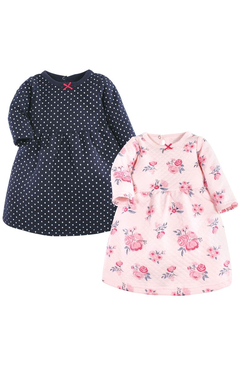 Hudson Baby 2Pk Quilted Long Sleeve Dress, Main, color, Pink And Navy Floral