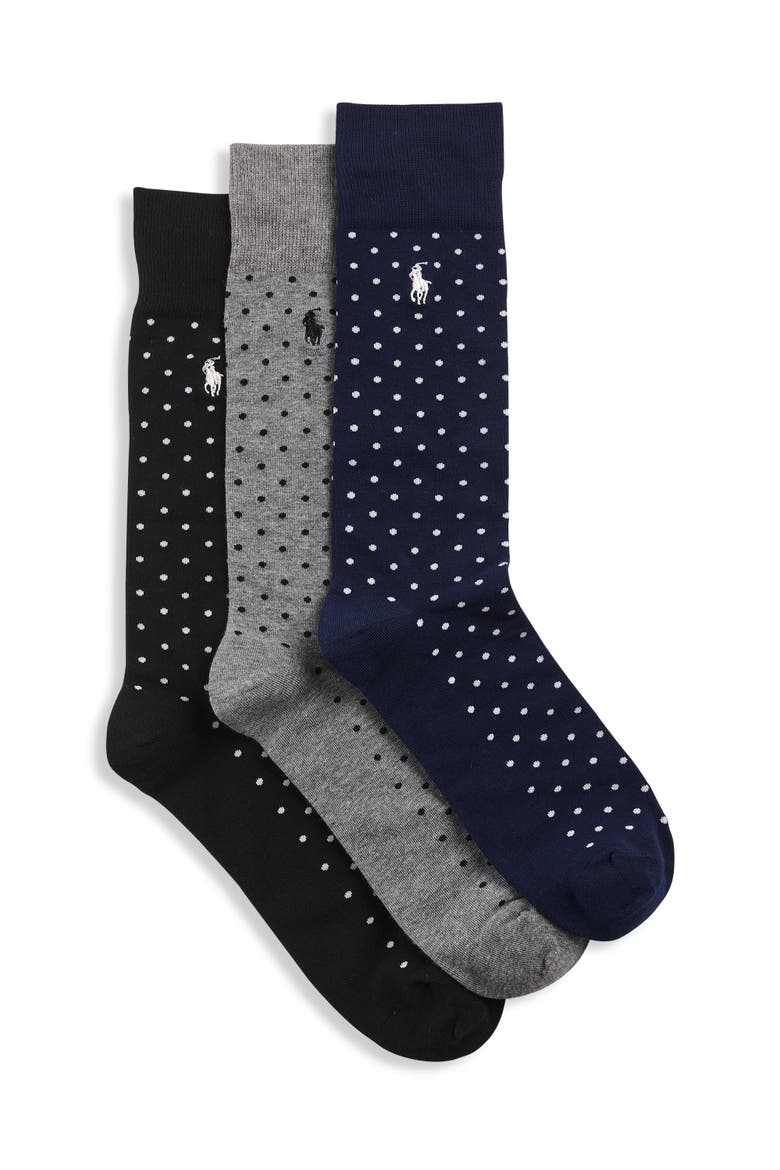 Big & Tall 3-pk Dotted Crew Socks, Main, color, MULTI