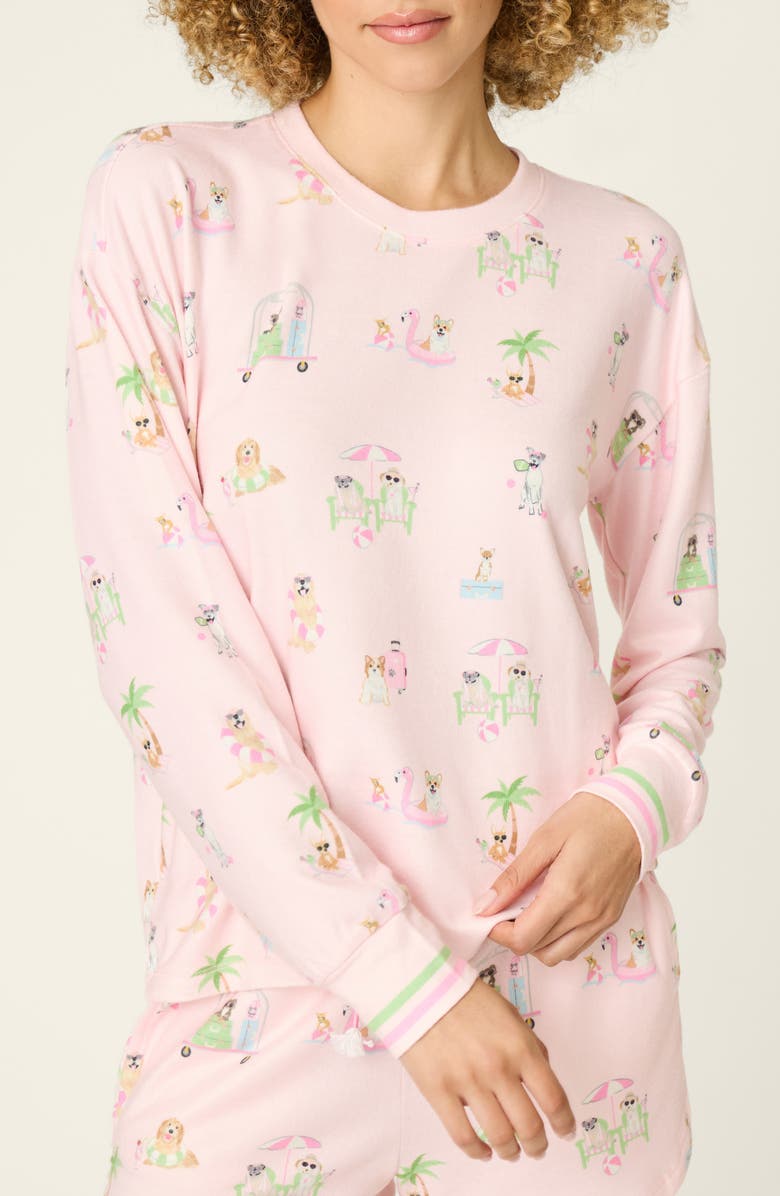 PJ Salvage Pupcation Palms Long Sleeve Pajama Top, Main, color, Light Pink