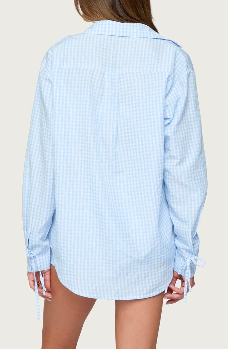 EDIKTED Yaffa Gingham Oversize Seersucker Button-Up Shirt, Alternate, color, Light-Blue