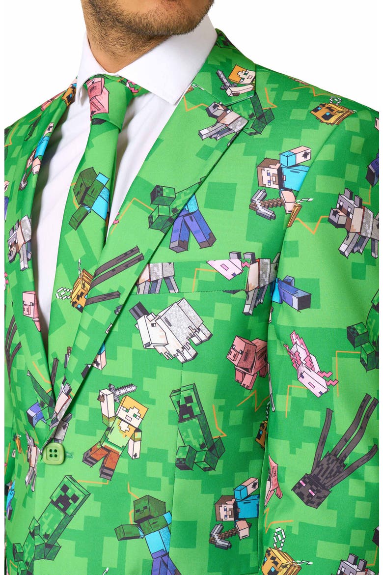 x Minecraft Slim Fit Two-Piece Suit & Tie Set, Alternate, color, GREEN