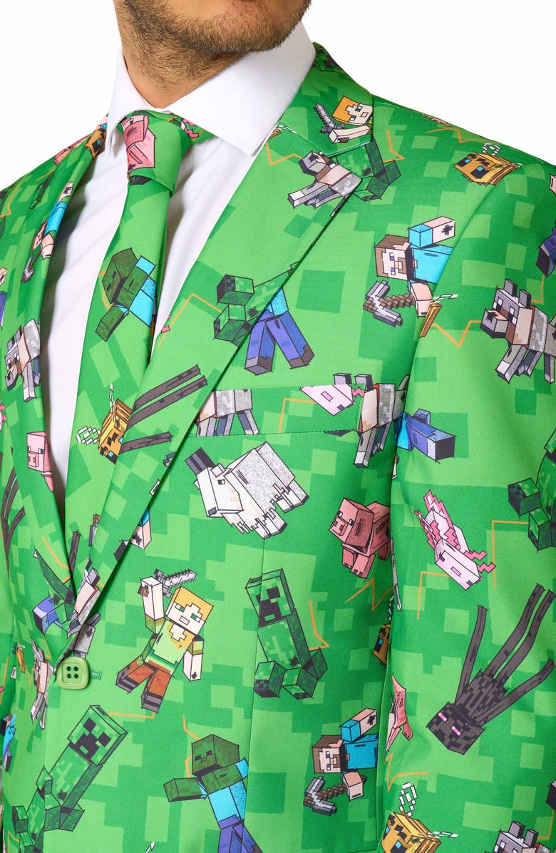 OppoSuits x Minecraft Slim Fit Two-Piece Suit & Tie Set, Alternate, color, Green