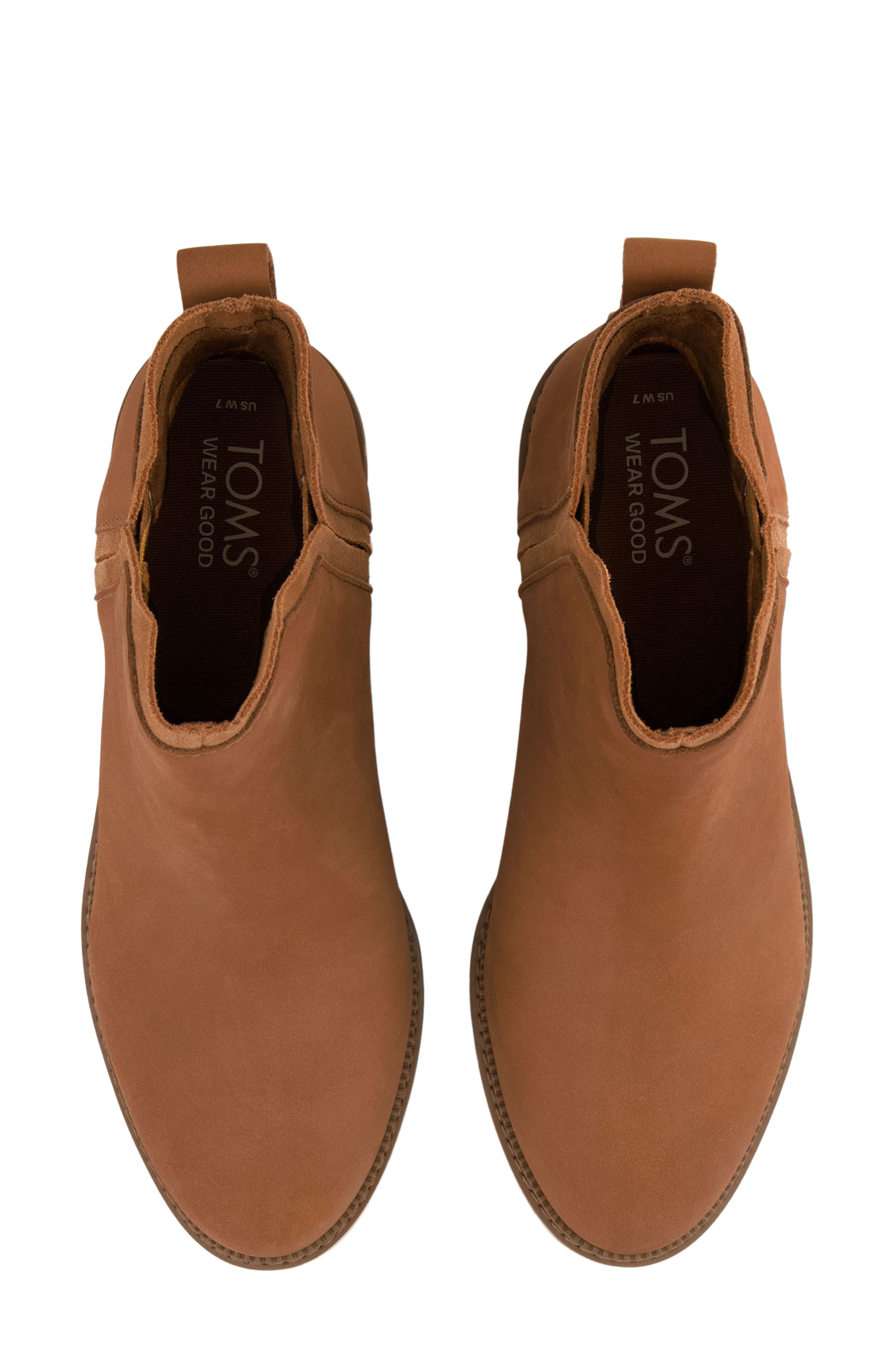 TOMS Hailey Water Resistant Leather Bootie, Alternate, color, Brown